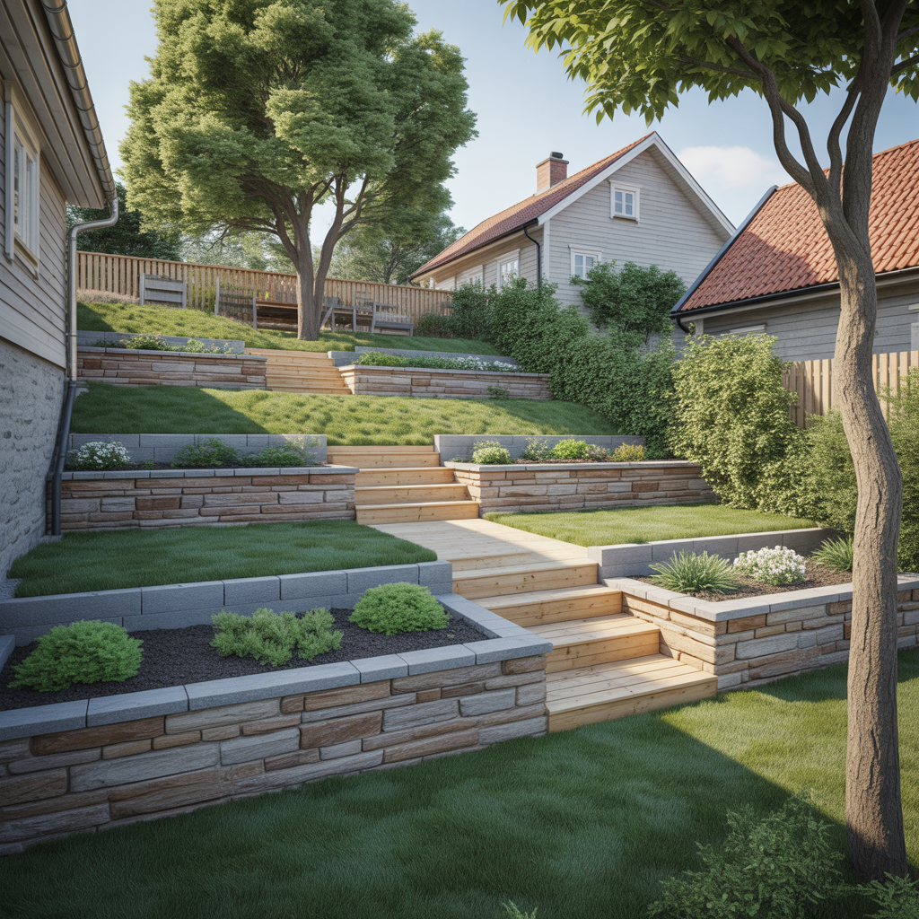 12.Sa bygger du en terrassering i en sluttande tradgard