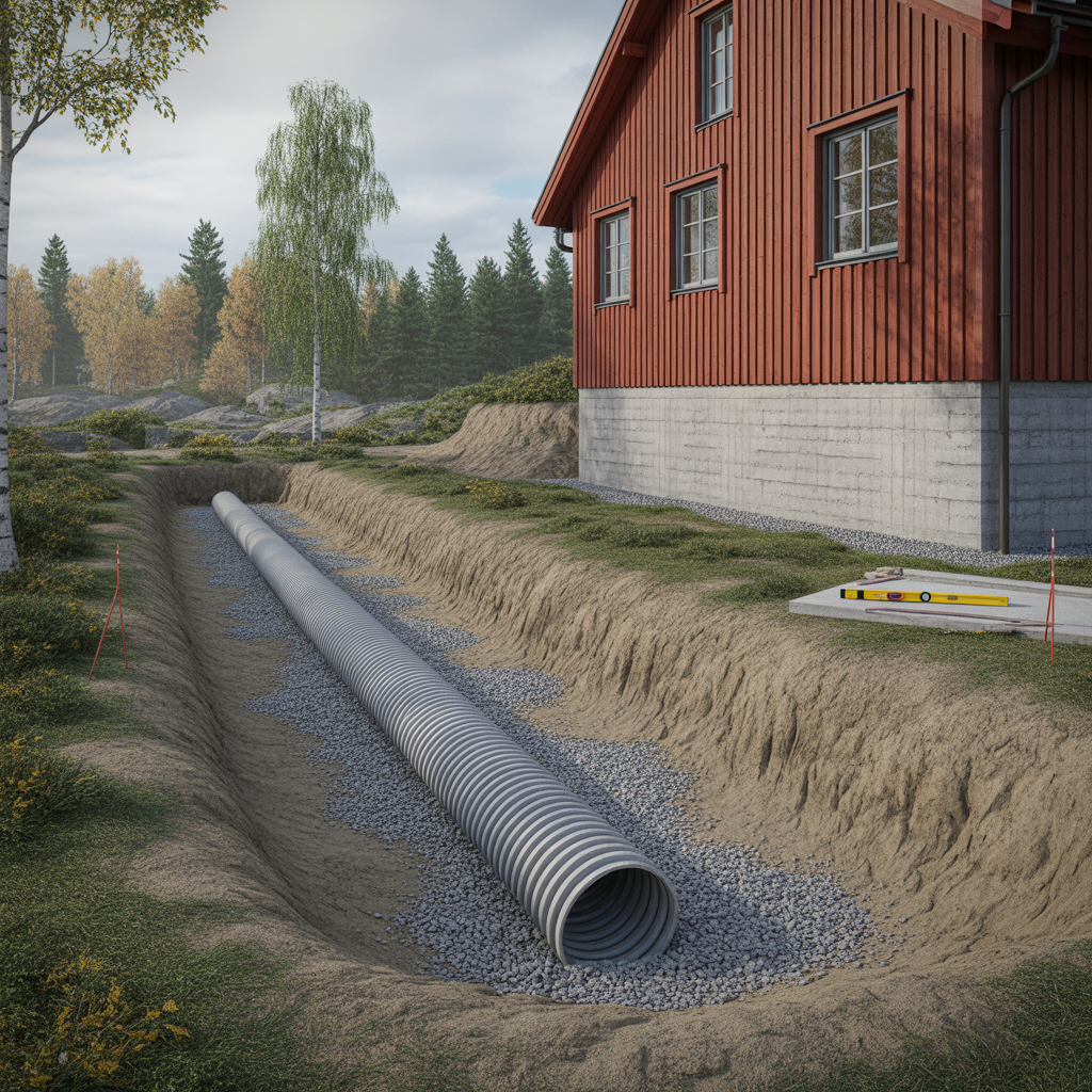 dranering runt kallarvagg kostnad fall och rordimensioner