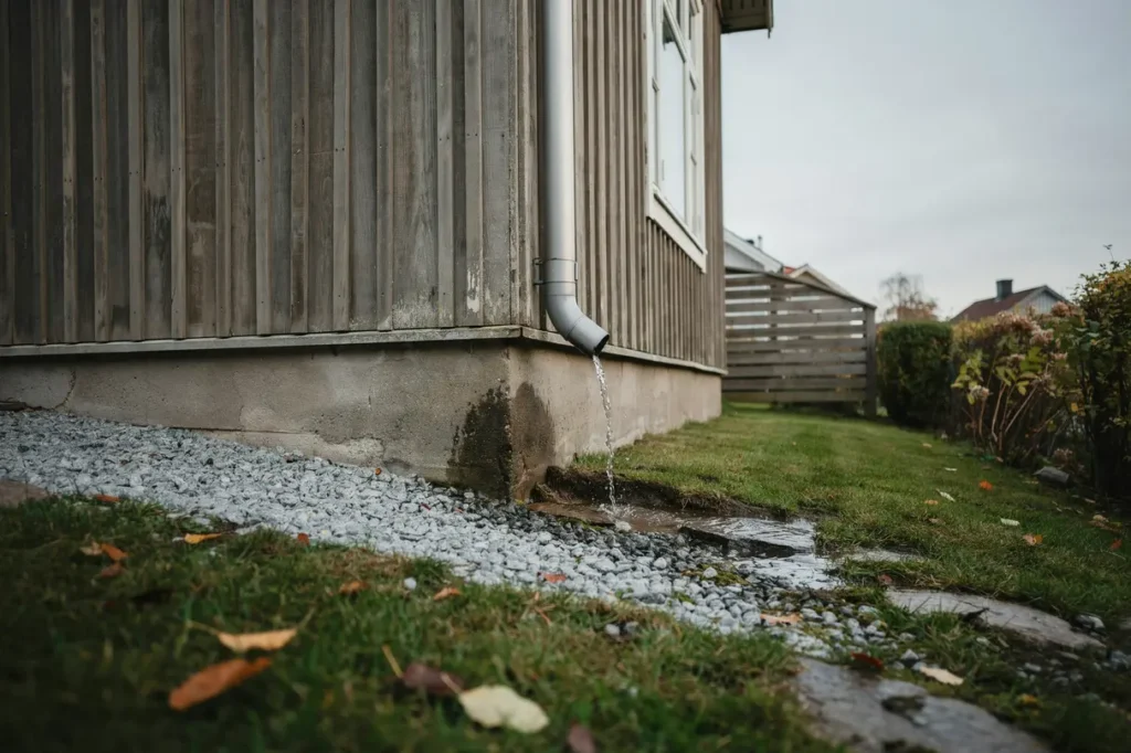 fel dagvattenavledning vid huset skydda grund och tomt